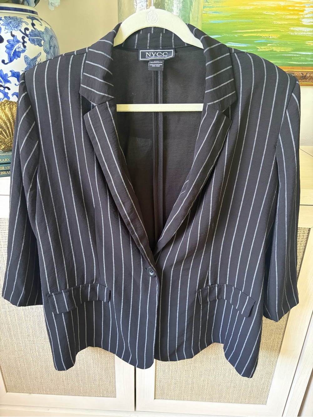 NYCC Black Pinstripe Women's Blazer - Tailored Single-Button Jacket